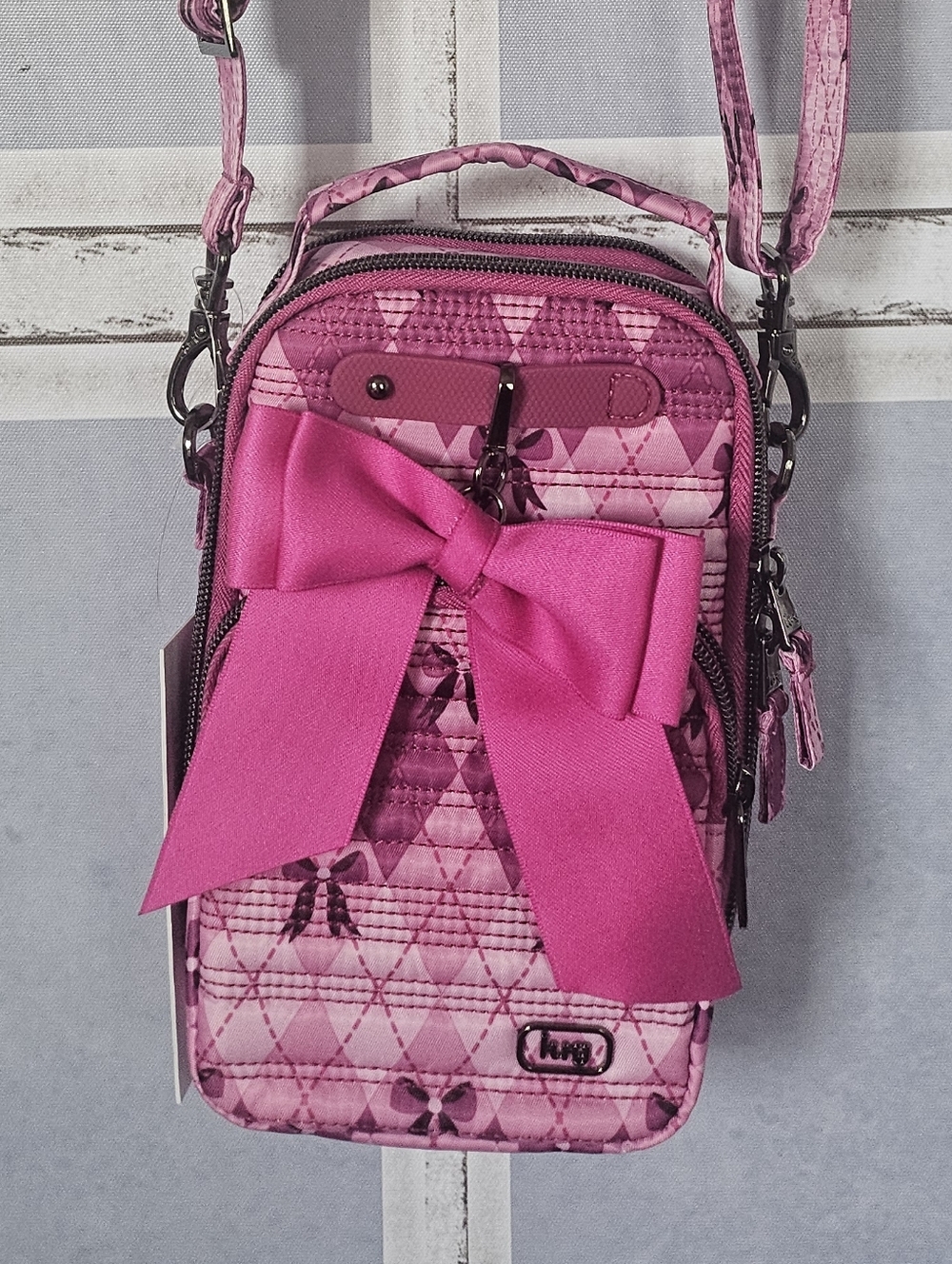 NWT Lug Skeeter Mini Bridge Crossbody In Bowgyle Purple With Pink Bow Accessory